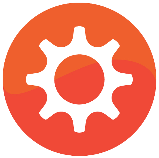Orange circle with a gear in the middle
